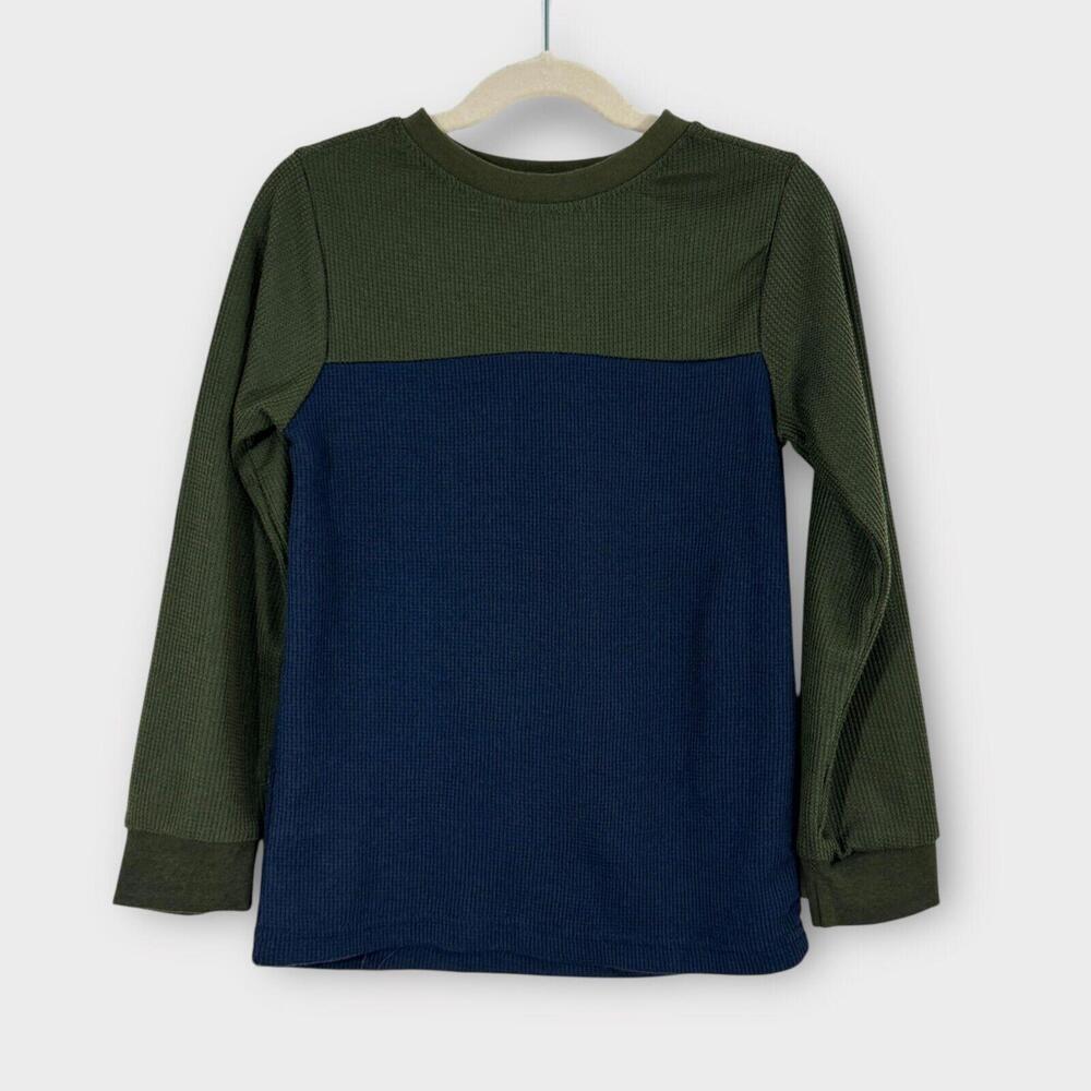 Copper Denim Boy’s Size 7 Green Blue Colorblock Thermal Knit Casual Shirt